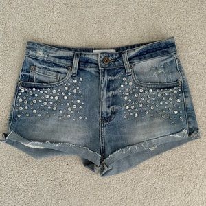 Pistola Rhinestone Embellished Jean Shorts